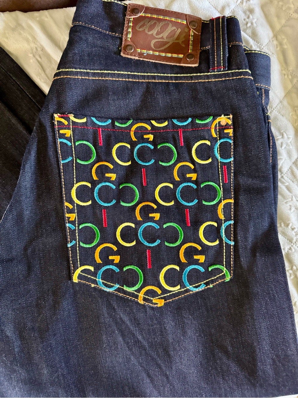 Men's Dark COOGI Indigo Jeans with Multicolor Pocket Accent